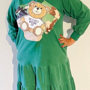 SOLD!!!🚨Customized one of a kind Green Moschino inspired sequin bear dress